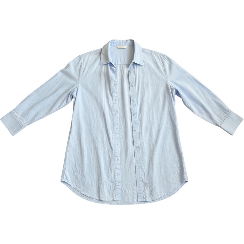 Light Blue Long Sleeve Button Down Shirt Textured High Low Hem Relaxed Fit